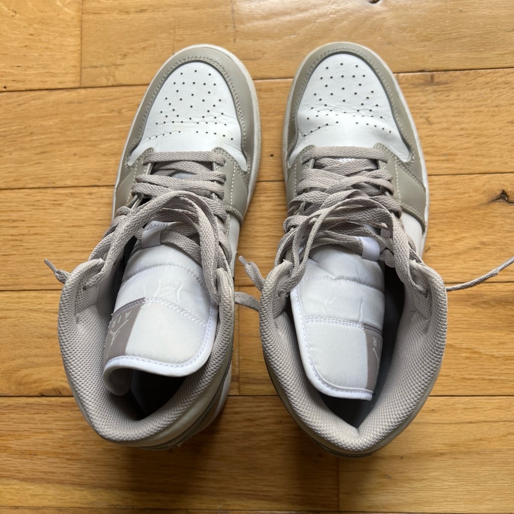 Nike Jordan 1 Mid White and Beige Sneakers